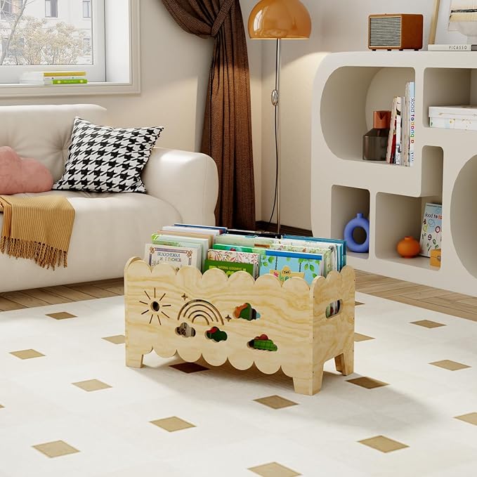 Wood Kids Bookshelf, Montessori Bookshelf, Suitable Kids Rooms, Nursery & Classroom, Kids Bookshelf and Toy Storage, Toddler Book Rack, Nursery Book Shelves, Kids Bookcase