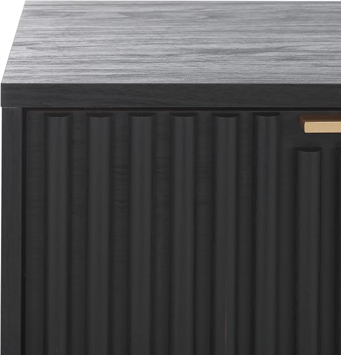 SAFAVIEH Lylia TV Stand for up to 55" Flatscreen – Black with Black Legs & Gold Handle, 1 Sliding Door, 1 Open Shelf, Entertainment Media Console (MED9617B)