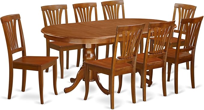 East West Furniture PLAV9-SBR-W 9 Piece Dining Room Furniture Set Includes an Oval Kitchen Table with Butterfly Leaf and 8 Dining Chairs, 42x78 Inch, Saddle Brown