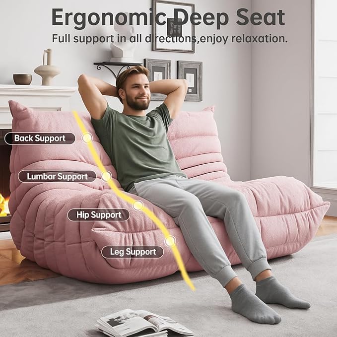 Bean Bag Chairs for Adults, Memory Foam Couch Loveseat Sofa Chair, Soft Teddy Material Cozy Comfy Reading Nook Chairs, Floor Chair for Living Room Bedroom Office(Pink)