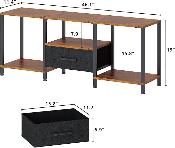 TV Stand with LED Lights, Entertainment Center with Open Shelves and Fabric Drawer, Media Console for 55 Inch TV, Television Stands, Living Room Furniture, Bedroom, Rustic Brown