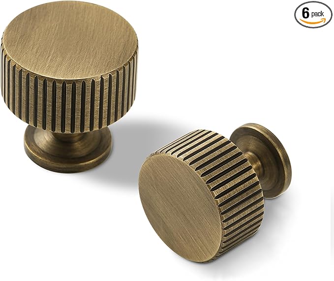 Antique Brass Kitchen Cabinet Knob - Bronze Dresser Drawer Knob 6 Pack, Brass Handles for Bathroom Bedroom Closet Wardrobe,Furniture Hardware pulls