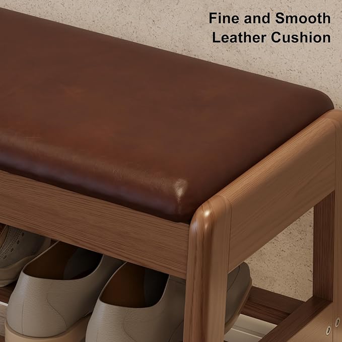 Shoe Rack Bench with Cushion, 2 Tiers Shoe Bench with Flip-Top Storage,Wood Shoe Rack for Entryway,Hallway（Walnut,39.3"）