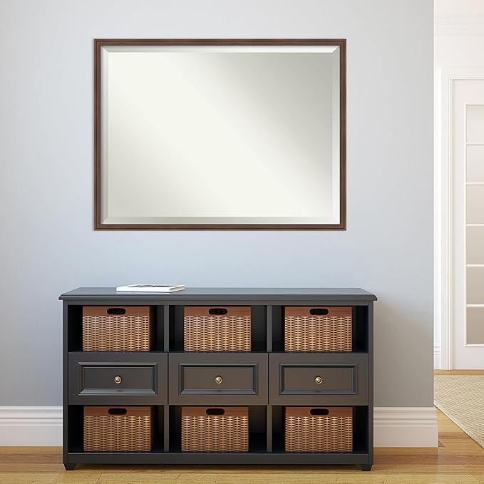 Amanti Art Brown Bathroom Mirror for Over Sink, 32x42 Florence Medium Brown Rectangle Vanity Mirror, X-Large Casual Frame, Hangs Horizonally and Vertically, Bathroom Wall Decor, Beveled Edge