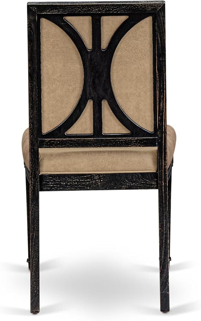 LKAM9-SBB-28 9-Piece Kitchen Table Set Consists of a Dining Table and 8 Beige Polyester Fabric Dining Chairs with High Back - Sand Blasting Black Finish