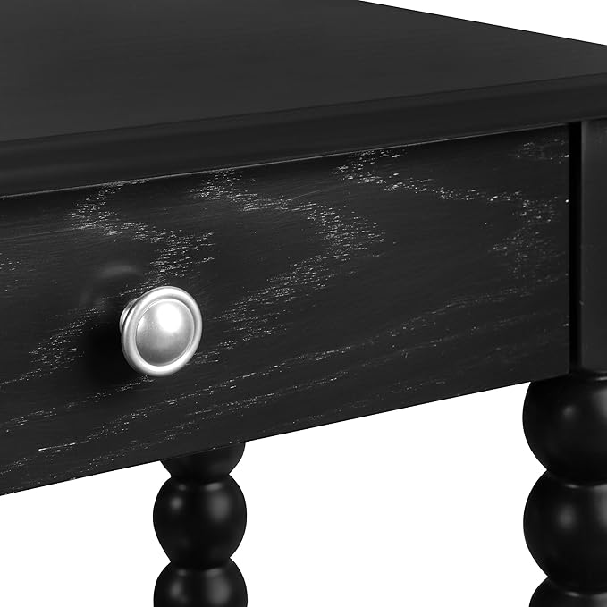 OSP Home Furnishings Elise Cottage Style Table with Spindle Legs, Open Storage Shelf, Side Table, Black Finish