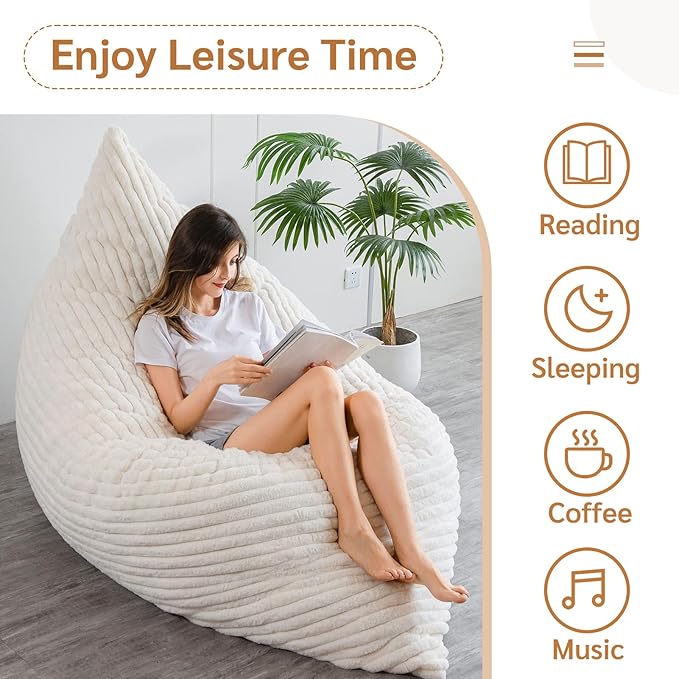 BYBYME 3 in 1 Bean Bag Chairs, Bean Bag Bed for Adults High-Density Foam Filling, Convertible Sofa Bed Faux Fur, Giant Bean Bag Chairs for Adults