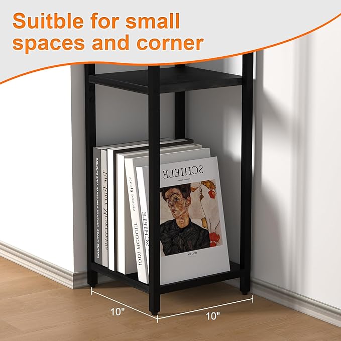 10" Wide Square Drink Table with Adjustable Feet - 3-Tier Small Side Table for Apartments, Balcony & Office | Space-Saving, Lightweight & Multi-Functional (Plants, Books, Drinks,Black)