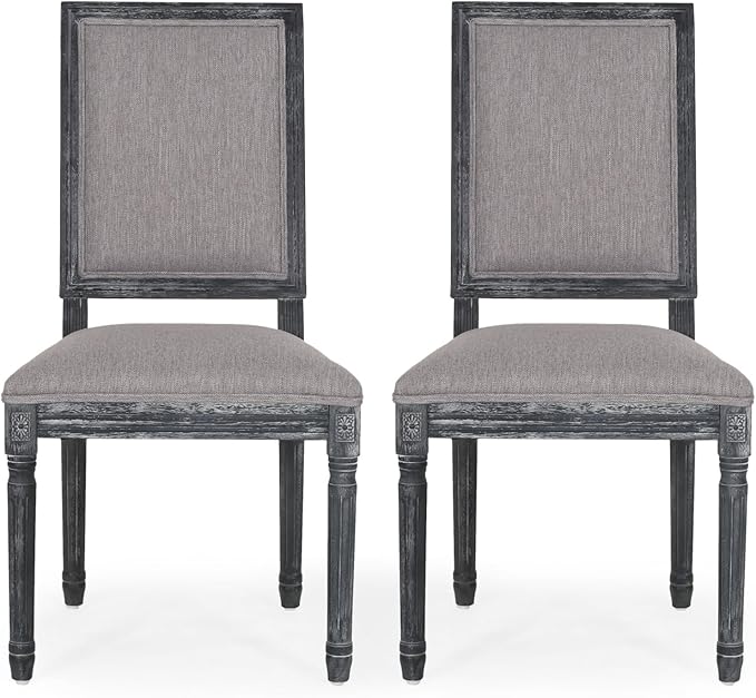Merax Upholstered Solid Wood Dining Chairs Set of 2, French Country Style Accent Side Seating Furniture for Kitchen, Living Room, Cushioned Back, Grey