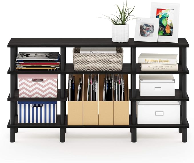 Furinno Turn-N-Tube 4-Tier Multipurpose Wide Shelf TV Stand, Espresso/Black