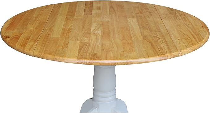 42" Round Dual Drop Leaf Pedestal Dining Table, Solid Wood, Easy Assembly, 20mm Top Thickness, Kitchen/Dining Room, Includes Two 9" Drop Leaves, Durable Parawood Construction, Unfinished