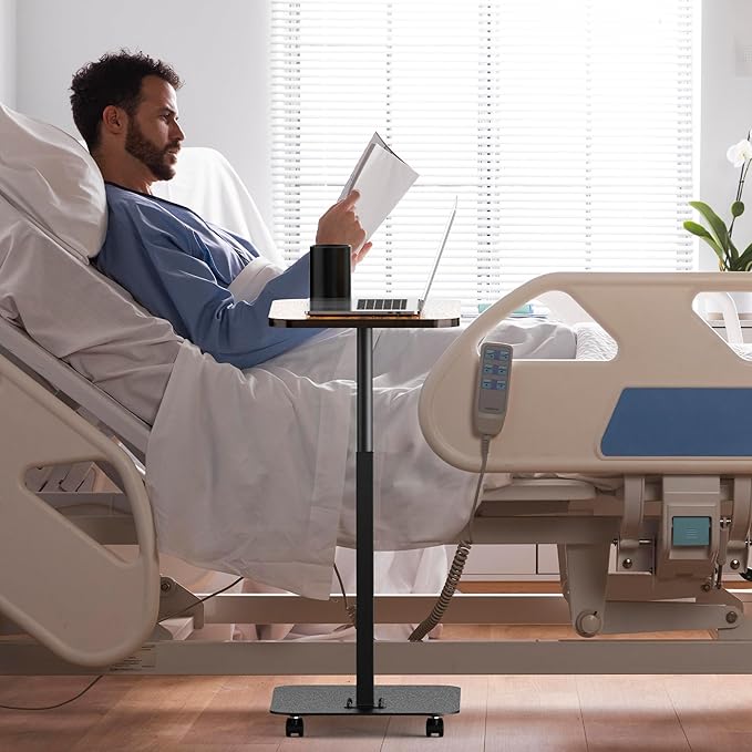 TV Tray Table Heavy Metal Base with Wheel Swivel/Adjustable Height Couch Table, Sofa Arm End Side Table for Living Room and Bedroom, Bed or Small Spaces