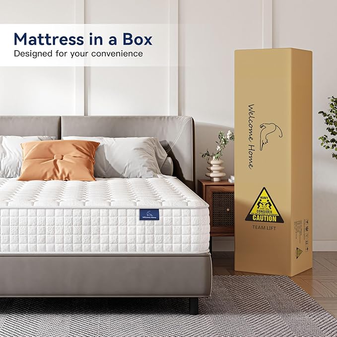 Vesgantti 8 Inch Multilayer Hybrid Queen Mattress - Multiple Sizes & Styles Available, Ergonomic Design with Memory Foam and Pocket Spring, Medium Firm Feel, White