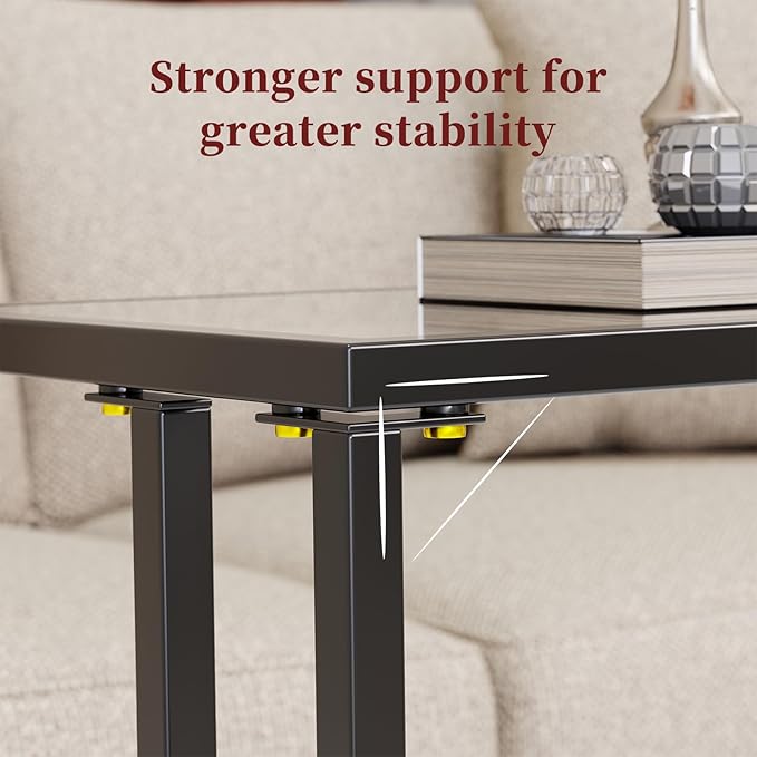 Simple Trending C Table Tempered Glass End Table, Couch Side Table, Snack Sidetable with Metal Frame, TV Tray Table for Small Space, Sofa Couch and Bed Side Table, Black