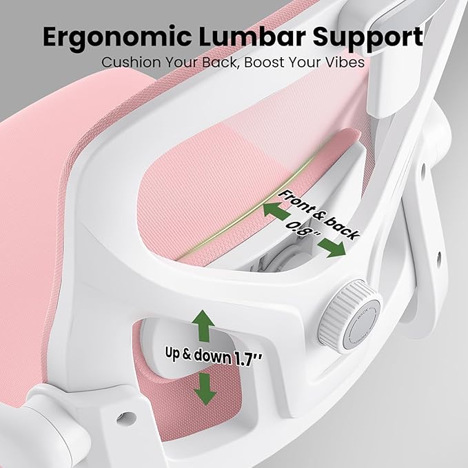 Ergonomic Office Chair, Comfy Home Office Chair High Back Computer Chair with Headrest, Adjustable Back Support, Flip-Up Arms, 90-120° Tilt and Wide Cushion, Up to 300lbs, Pink+White