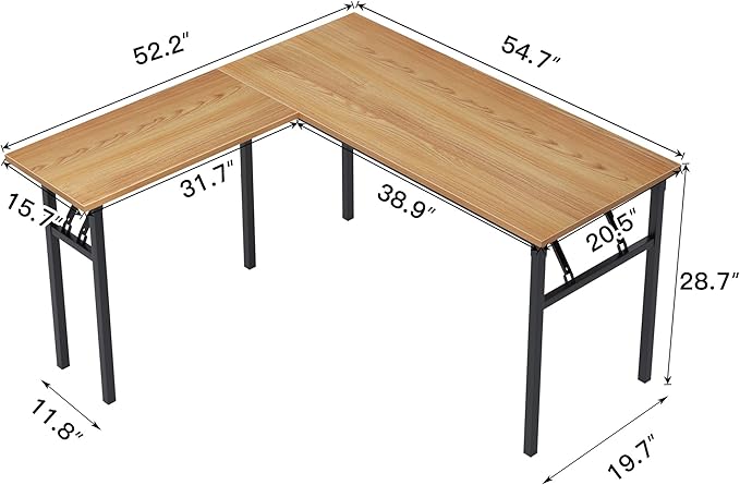 Need L Shaped Folding Desk, Reversible Computer Desk for Home Office, Large Foldable Gaming Desk Table Workstation, Teak and Black