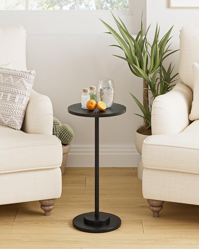 Round Side Table, Small Drink Table for Small Spaces, Modern Accent End Table Coffee Table with Metal Leg for Living Room, Bedroom, Corners, and Office (Black)