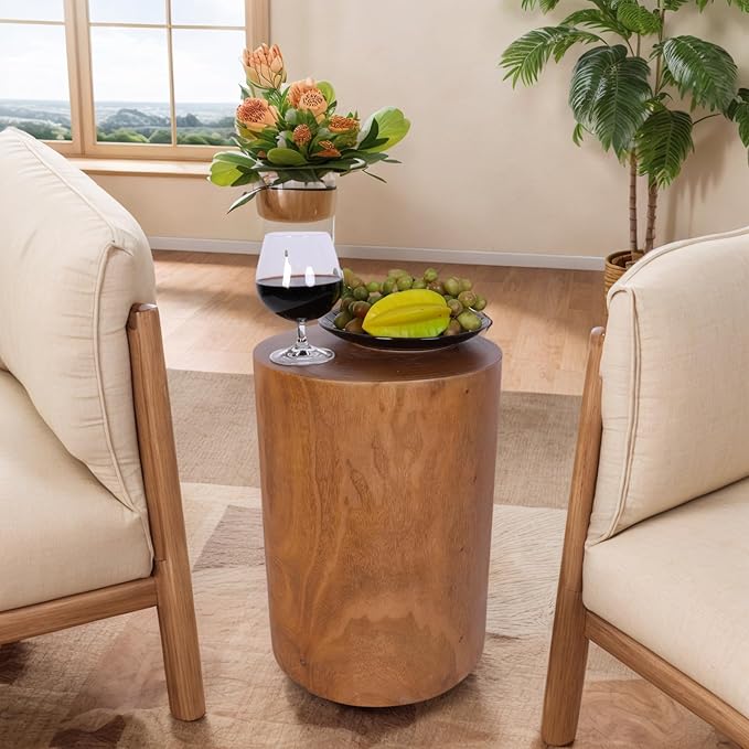 Athaliah Wooden Tree Stump End Table, 15.75" Paulownia Wood Hand Carved Rustic Wood Side Table, Wood Stump for Plant Stand Decor Nightstands Stool Indoor Outdoor