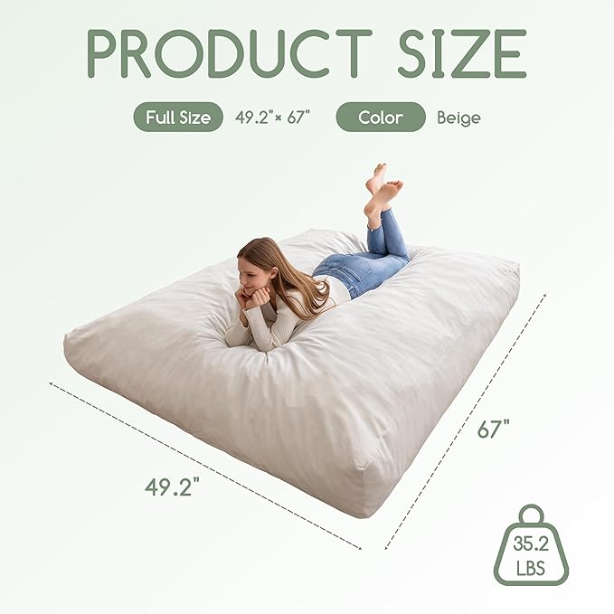 Giant Bean Bag Chair Bed for Adults, Convertible Beanbag Folds from Lazy Chair to Floor Mattress Bed with Machine Washable Cover, Large Floor Sofa Couch with High-Density Foam Filling