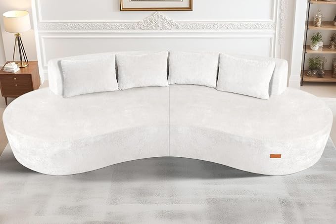 Homguava 104'' Modular Sectional Sofa,Curved Modern Sofa with Memory Foam,Deep Seat Cloud Couch with 4 Pillows,Upholstered Oversized Couches for Living Room Apartment Office,No Assembly Required,Beige