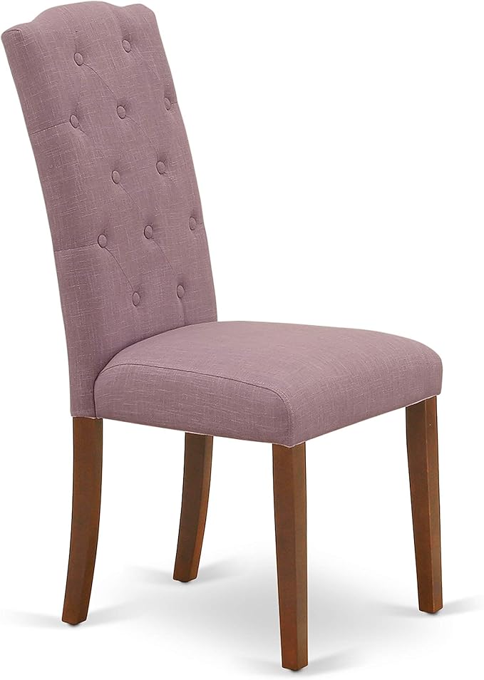 East West Furniture ESCE3-MAH-10 3 Piece Kitchen Table Set Contains a Round Dining Room Table with Pedestal and 2 Dahlia Linen Fabric Parsons Dining Chairs, 30x30 Inch, Mahogany