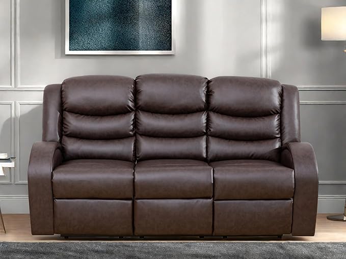 Leather Recliner Sofa Couch, 3-Seater Home Theater Seating Reclining Sofa, Power Reclining Couch with Cup Holders & Drop Down Table for Living Room Furniture Sets, Red