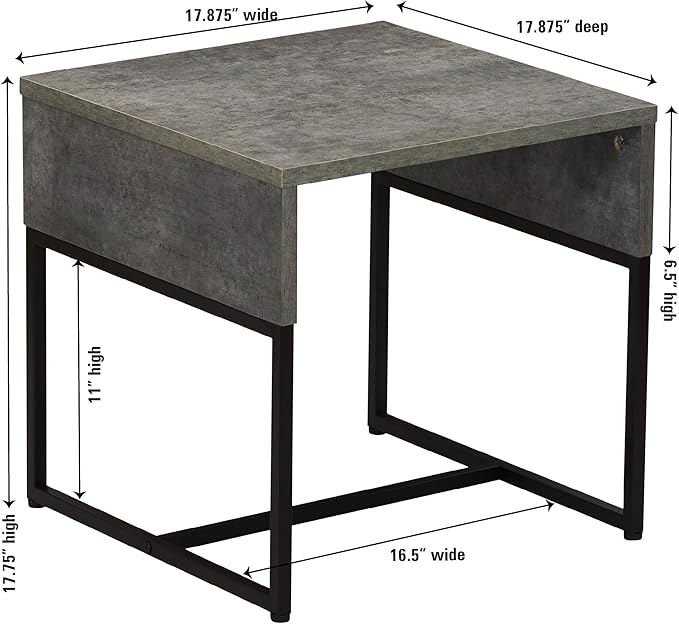 Household Essentials Wrap Square Side End Table Rustic Slate Concrete and Black Metal