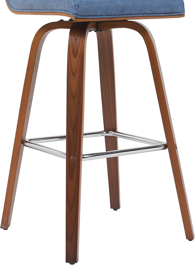 Vienna Modern Swivel Bar Height Stool with Vintage Blue Upholstered Seat and Walnut Finished Wood Frame Set of 3