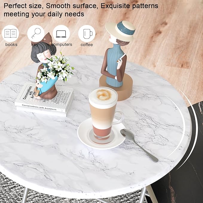 Tv Trays Folding Tray Table Dinner Tray Table Round, Snack Eating Trays Table for Living Room with No Assembly Required&Sturdy, 17.5 x 17.5 x 26 in(White Marble)