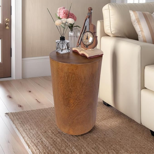 Athaliah Wooden Tree Stump Stool,Decorative Garden Stool Wood Stump Table Round Side Table Wood End Table,Rustic Vintage Table for Living Room Bedroom Balcony Family and Office 19.25" Tall