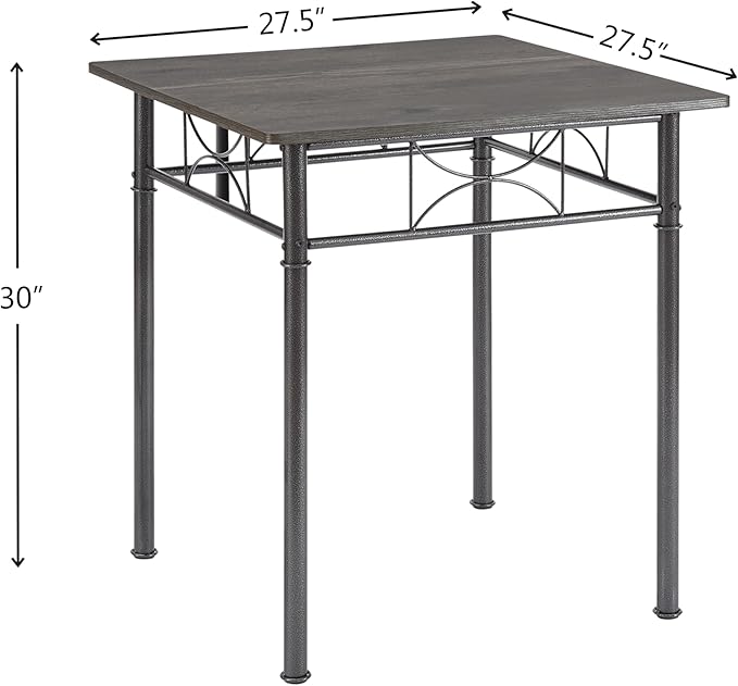 JOIN IRON 3-Piece Metal and Wood Indoor Modern Square Dining Table Furniture Set for Kitchen, Dining Room, Dinette, Breakfast Nook w/ 2Chairs - Gray