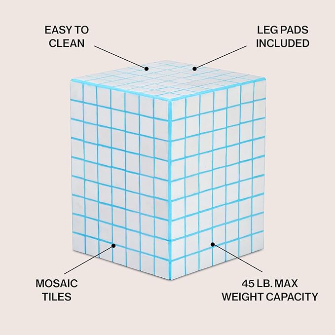 JONATHAN Y END2000E Callista 18" Modern Bohemian Ceramic Tiled Rectangle End Table, Side Table, Accent Table for Living Room, Bedroom, White/Neon Blue