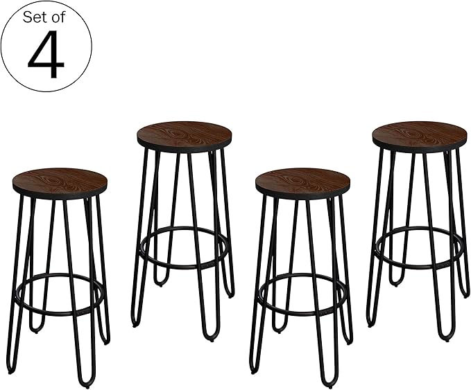 Lavish Home 24-Inch Bar Stools - Backless Barstools with Hairpin Legs, Wood Seat - Kitchen or Dining Room - Modern Farmhouse Barstools (Set of 4)