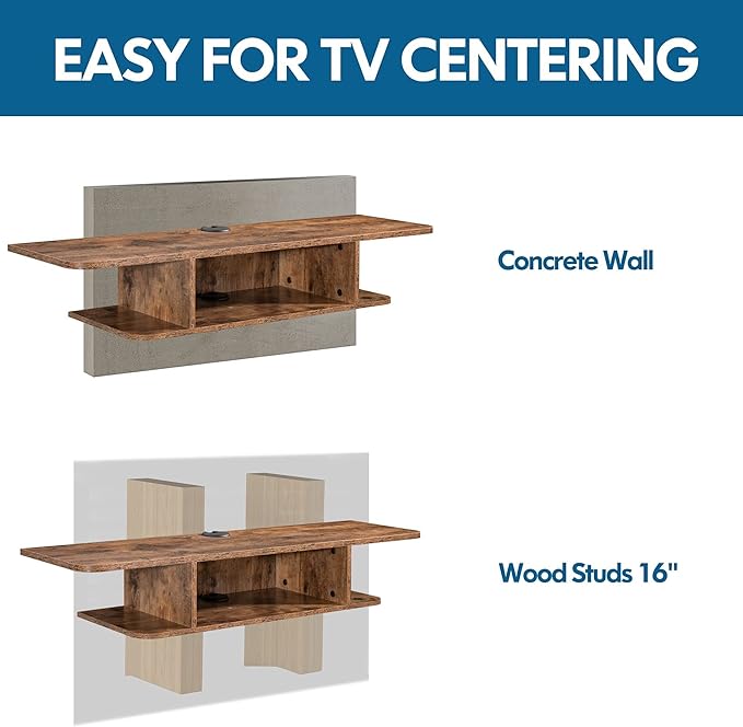 FITUEYES Floating TV Stand Wall Mounted, 2 Tier Floating Entertainment Shelf Under TV for Living Room, Rustic Brown