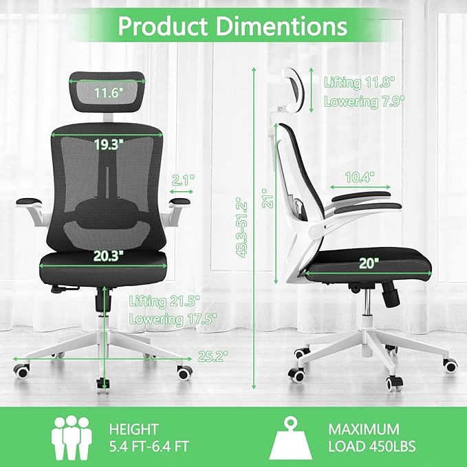Mesh Desk Office Chairs,Compute Executive Chair with Lumbar Wide Comfty Desk Chair for Home & Office,Bedroom,Study,Student (Black)