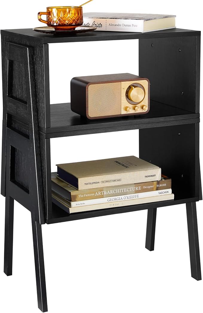 Pipishell Bedside Tables, Stackable Bamboo Nightstands, Bamboo Side Tables for Bedroom & Living Room, End Table Night Stands, Set of 2, Black,PIET01B