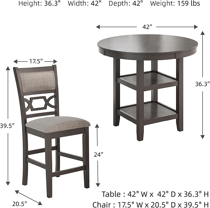 Signature Design by Ashley Wrenning Modern Diamond Patterned Counter Height Dining Table and 4 Upholstered Bar Stools with 2 Shelves, Set of 5, Gray & Light Gray