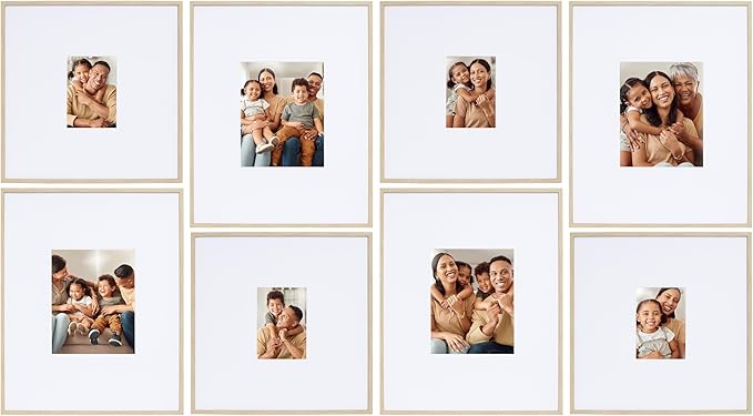 Camden Reed Arcadia 8 Piece Oversized Gallery Wall Frame, 16x20 and 16x16 Inch Matted Frames for Featuring 8x10 and 5x7 Inch Photographs or Art Prints, Natural Finish