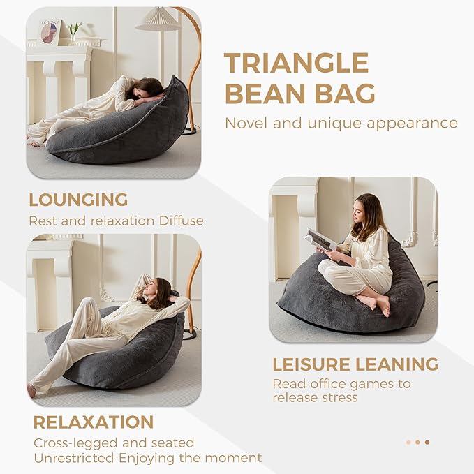 BYBYME Bean Bag Chairs Sherpa Lazy Sofa, Giant Beanbag Chairs for Adults with Stuffed High Density Foam Filling, Comfy Chair for Living Room