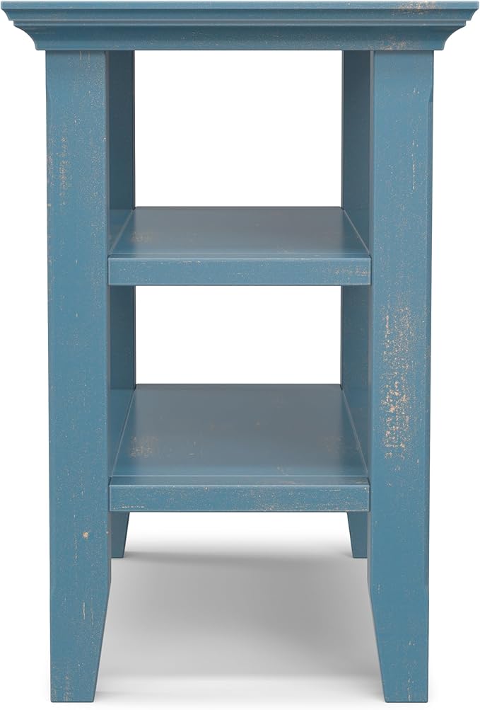 SIMPLIHOME Acadian 14-inch Wide Solid Wood Narrow End Table in Distressed Coastal Blue, Transitional-Style Side Table for Living Room, Bedroom, or Family Room with 2 Open Shelves