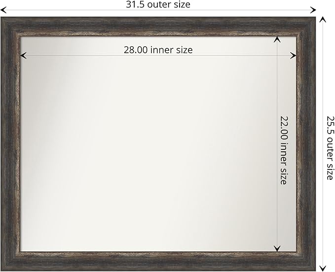 Amanti Art Brown Bathroom Mirror for Over Sink, 27x33 Bark Rustic Char Rectangle Vanity Mirror, Large Country Rustic Frame, Hangs Horizonally and Vertically, Bathroom Wall Decor, Non-Beveled Edge