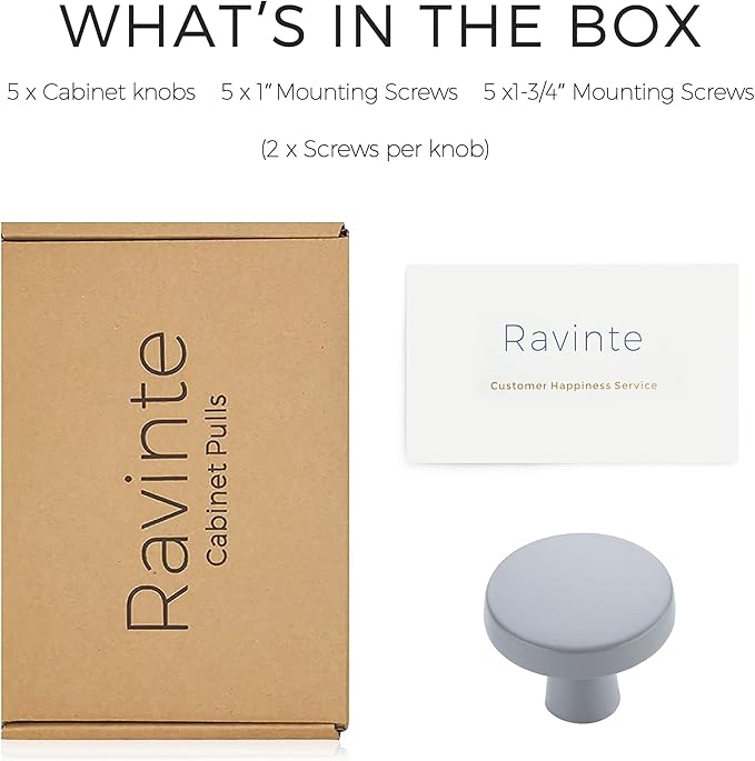 Ravinte 5 Pack Drawer Pulls 1-1/4 Inch Kitchen Cabinet Knobs Solid Round Dresser Drawer Knobs Grey Dresser Knobs Drawer Knobs Simple Cabinet Hardware for Cupboard Drawer Pulls