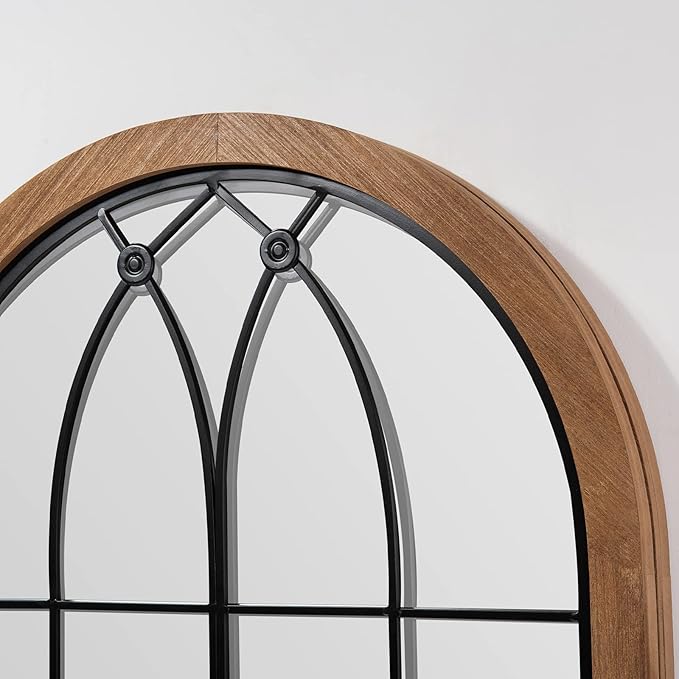 blue page Arched Mirror, Farmhouse Wall Decor, Rustic Wood Framed Accent Mirror Like Window for Bathroom Vanity, Bedroom, Entryway, or Living Room