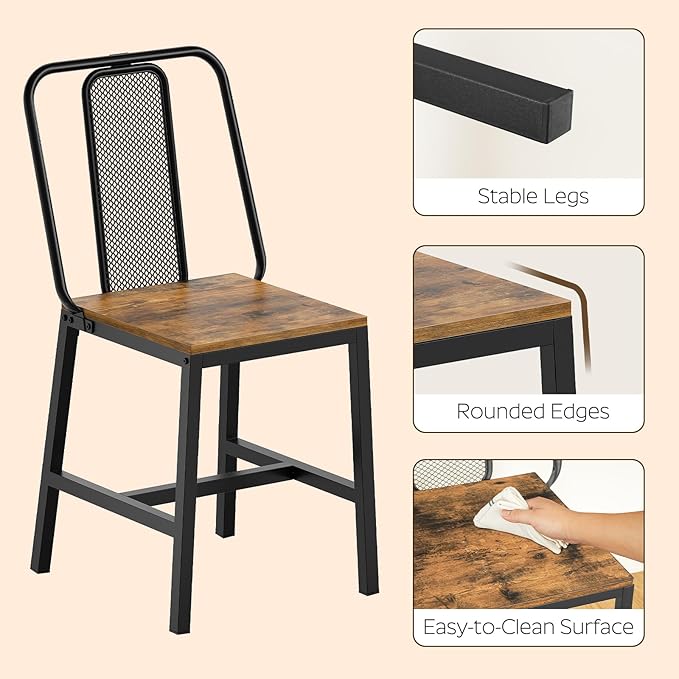 Dining Chairs Set of 2, Wooden Kitchen Chairs, Farmhouse Dining Chairs with Back Support, for Living Room, Kitchen, Rustic Brown and Black CY01L2BRN1