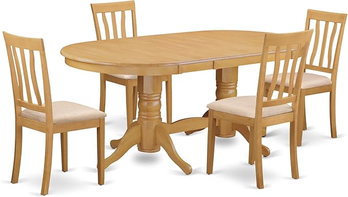 East West Furniture VAAN5-OAK-C 5 Piece Dining Table Set for 4 Includes an Oval Kitchen Table with Butterfly Leaf and 4 Linen Fabric Kitchen Dining Chairs, 40x76 Inch, Oak