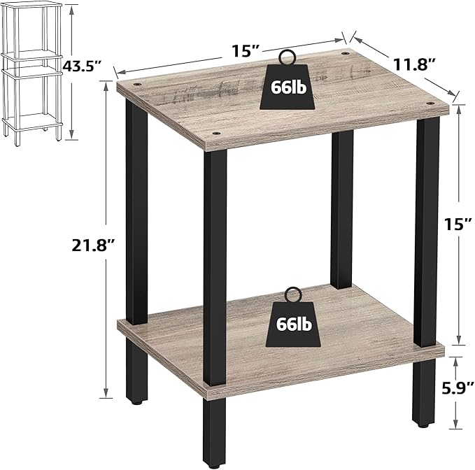 TUTOTAK End Table, Side Table, Nightstand, 2-Tier Storage Shelf, Sofa Side Table for Small Space, Living Room, Bed Room TB01BG034