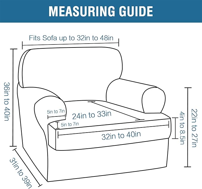 H.VERSAILTEX Sofa Cover 2 Piece T Cushion Armchair Slipcovers Thick Velvet Couch Cover Furniture Protector Stretch T Cushion Sofa Covers for 1 Cushion Couch with 1 Individual T Cushion Covers, Black