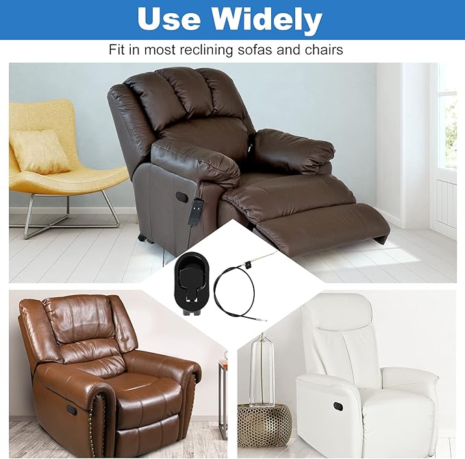 Nonley Heavy-Duty Metal Recliner Pull Handle Replacement with Cable, Universal Recliner Release Couch Handle Fits Most Major Chair Furniture (Exposed Cable Length 4.9inch)