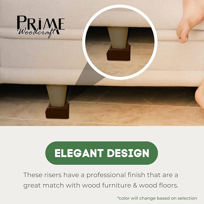 Walnut Wood Risers - 2 Inch Height, 4 Risers, Walnut - Square Bed Risers for Storage and Cleaning - Heavy Duty Furniture Lifter for Table, Couch and Sofa Legs at Home and Office