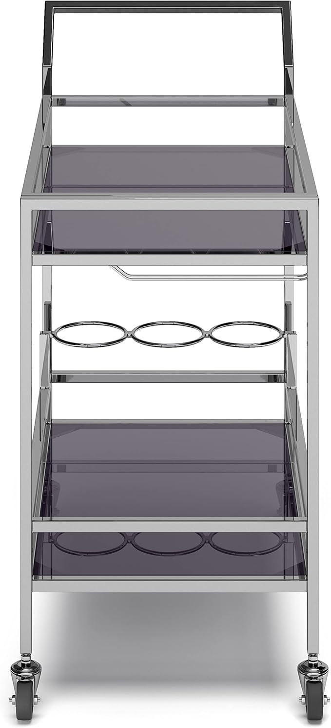 SIMPLIHOME Watts Modern 26 inch Wide Bar Cart in Chrome for the Living room, dining room and kitchen